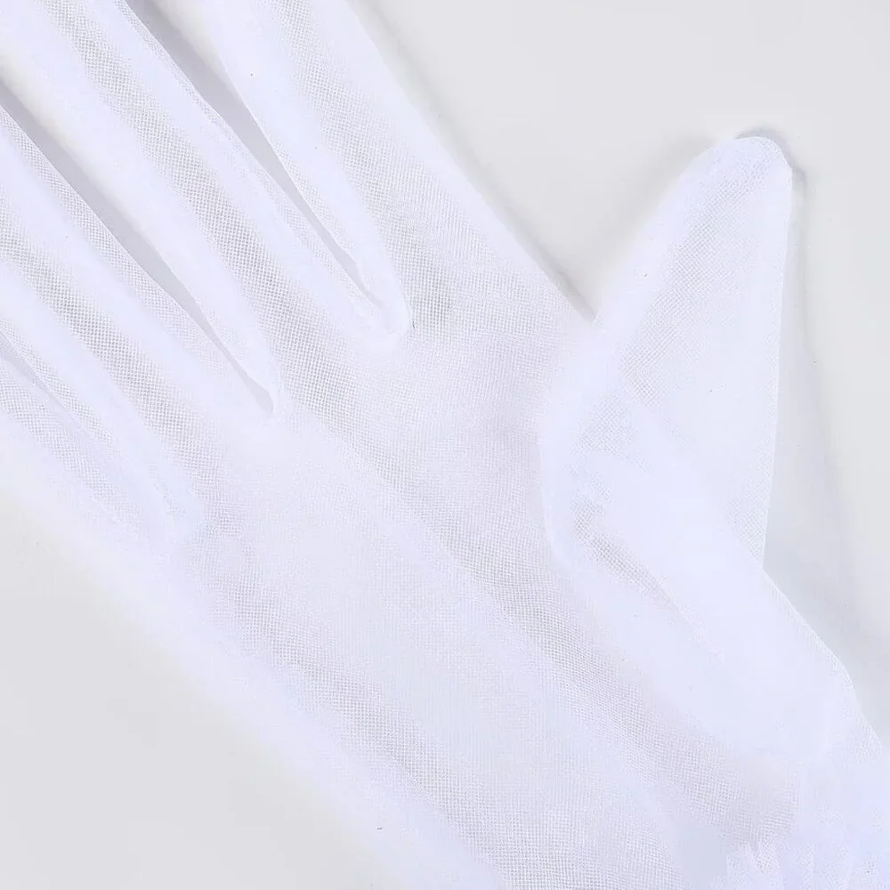 Women's Puffy Ruffle White Tulle Sheer Mesh Party Prom One Size Short Gloves